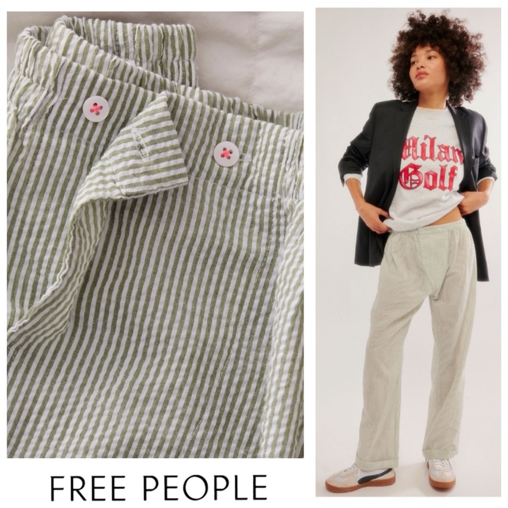 ♥️NWTS-$80 FREE PEOPLE Cloud-9 Lounge Striped Pants L Low-Rise Lightweight